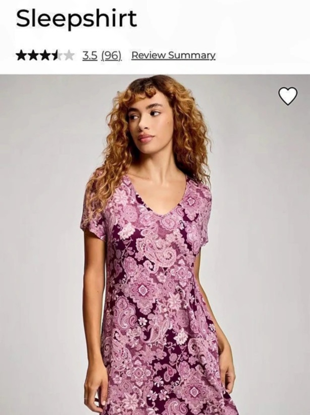 Soma Cool Nights Short Sleeve Sleepshirt Paisley Sleepshirt in Purple & Pink